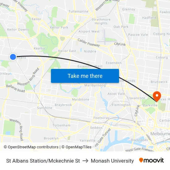 St Albans Station/Mckechnie St to Monash University map
