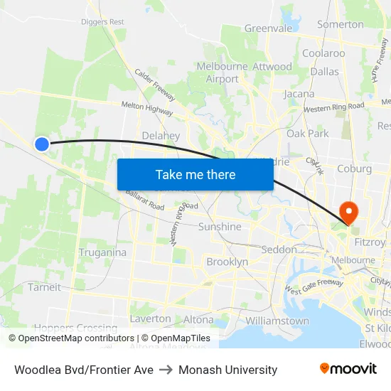 Woodlea Bvd/Frontier Ave to Monash University map