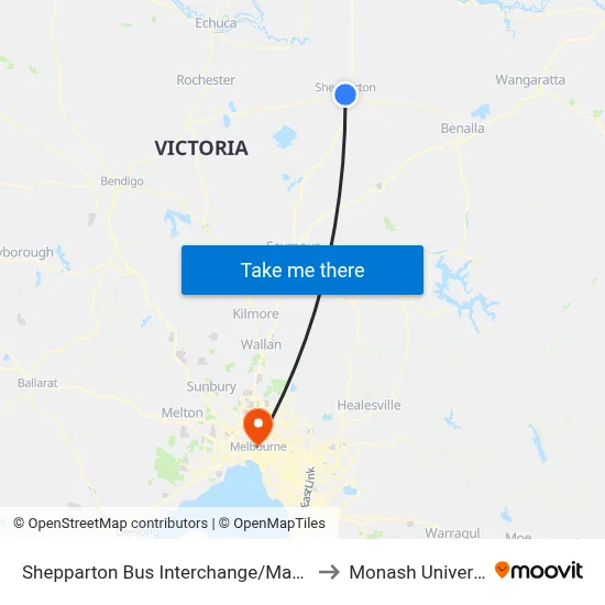 Shepparton Bus Interchange/Maude St to Monash University map