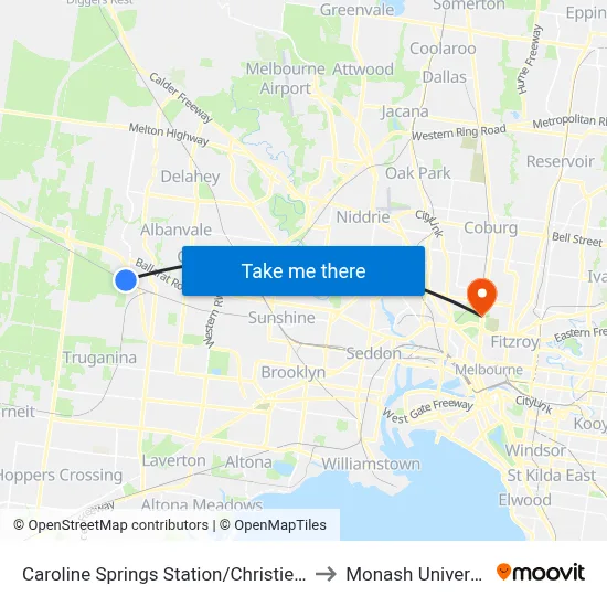 Caroline Springs Station/Christies Rd to Monash University map