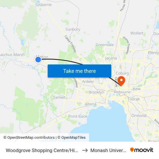 Woodgrove Shopping Centre/High St to Monash University map