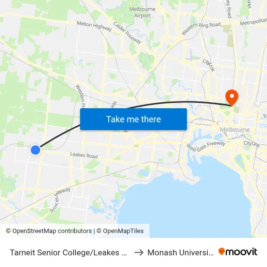 Tarneit Senior College/Leakes Rd to Monash University map