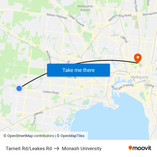 Tarneit Rd/Leakes Rd to Monash University map