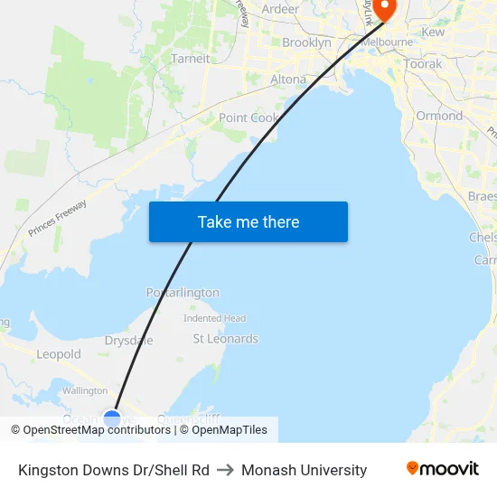 Kingston Downs Dr/Shell Rd to Monash University map