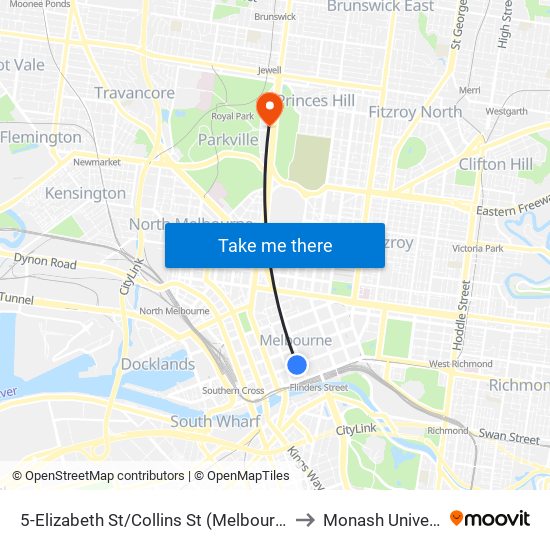 5-Elizabeth St/Collins St (Melbourne City) to Monash University map