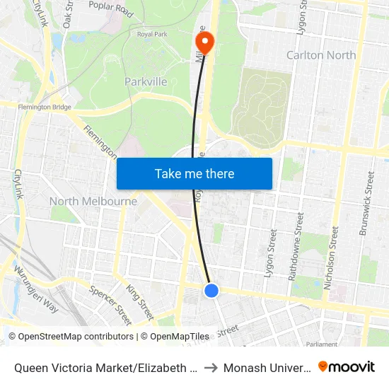 Queen Victoria Market/Elizabeth St #7 to Monash University map