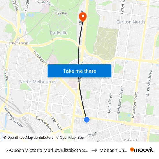 7-Queen Victoria Market/Elizabeth St (Melbourne City) to Monash University map