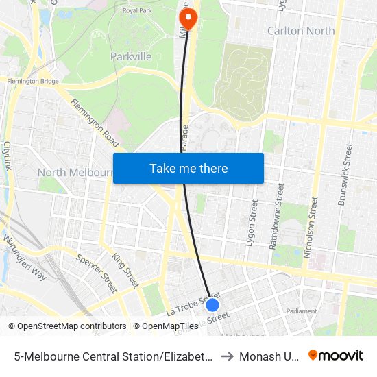 5-Melbourne Central Station/Elizabeth St (Melbourne City) to Monash University map