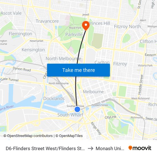 D6-Flinders Street West/Flinders St (Docklands) to Monash University map