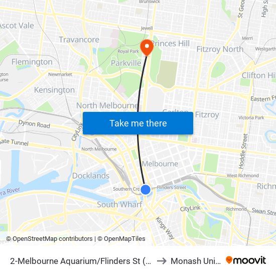 2-Melbourne Aquarium/Flinders St (Melbourne City) to Monash University map