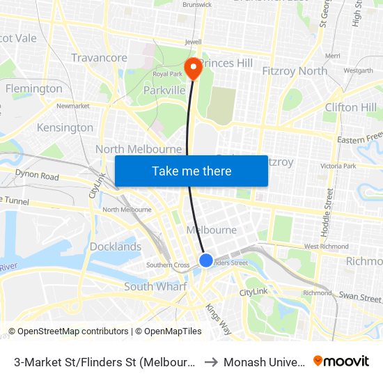 3-Market St/Flinders St (Melbourne City) to Monash University map