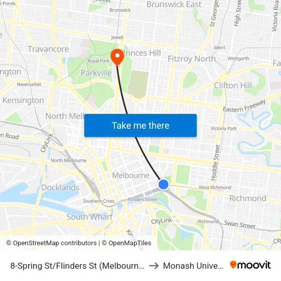 Spring St/Flinders St #8 to Monash University map