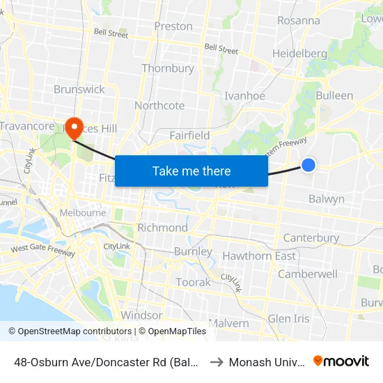Osburn Ave/Doncaster Rd #48 to Monash University map