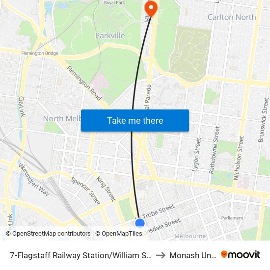 7-Flagstaff Railway Station/William St (Melbourne City) to Monash University map
