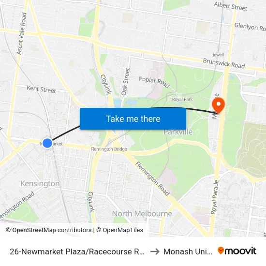 Newmarket Plaza/Racecourse Rd #26 to Monash University map