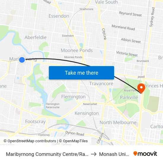 Maribyrnong Community Centre/Raleigh Rd #45 to Monash University map