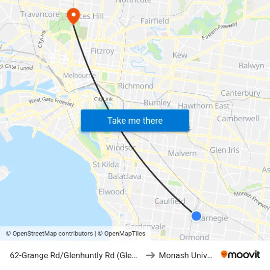 Grange Rd/Glenhuntly Rd #62 to Monash University map