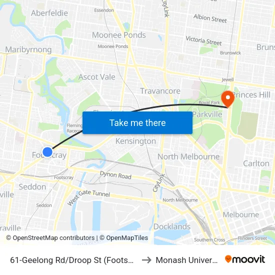 Geelong Rd/Droop St #61 to Monash University map