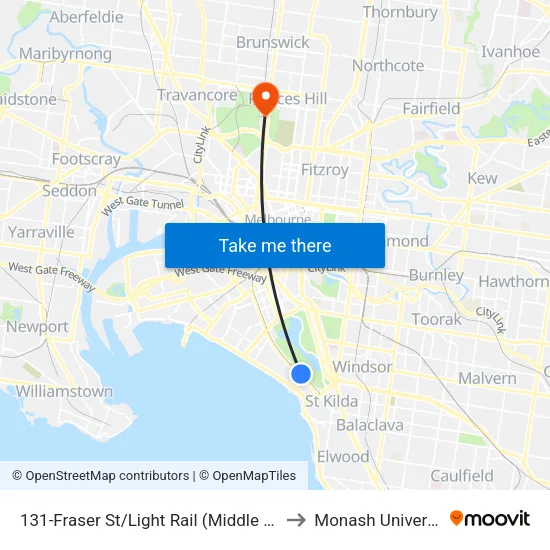 Fraser St/Light Rail #131 to Monash University map