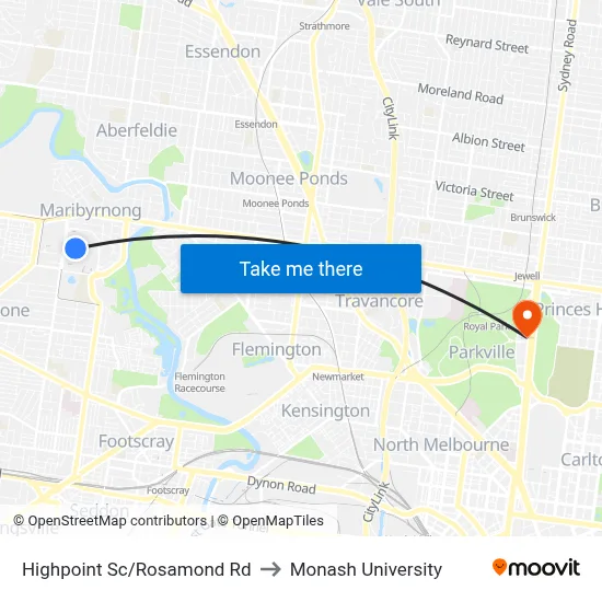 Highpoint Sc/Rosamond Rd to Monash University map