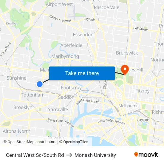 Central West Sc/South Rd to Monash University map