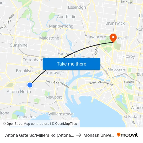 Altona Gate Sc/Millers Rd to Monash University map