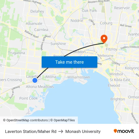 Laverton Station/Maher Rd to Monash University map