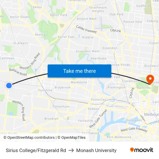 Sirius College/Fitzgerald Rd to Monash University map