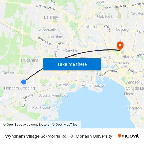 Wyndham Village Sc/Morris Rd to Monash University map