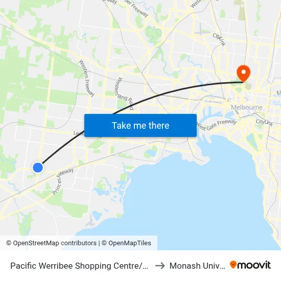 Pacific Werribee Shopping Centre/Derrimut Rd to Monash University map