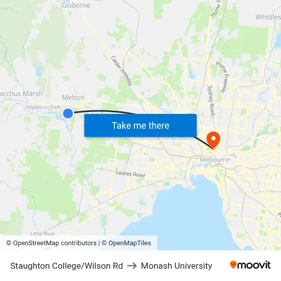 Staughton College/Wilson Rd to Monash University map