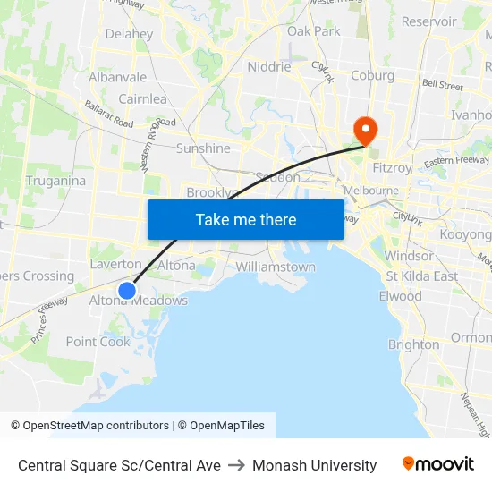 Central Square Sc/Central Ave to Monash University map