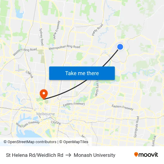 St Helena Rd/Weidlich Rd to Monash University map