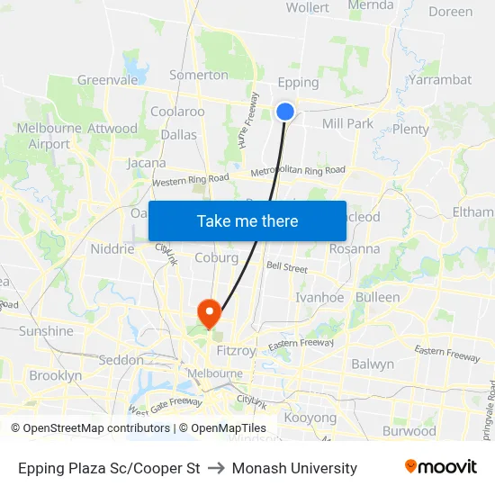 Epping Plaza Sc/Cooper St to Monash University map