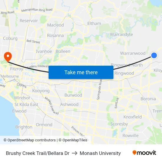 Brushy Creek Trail/Bellara Dr to Monash University map