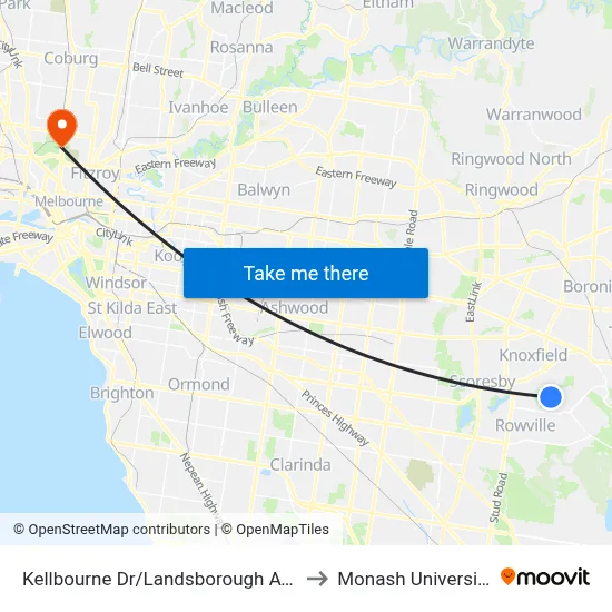 Kellbourne Dr/Landsborough Ave to Monash University map