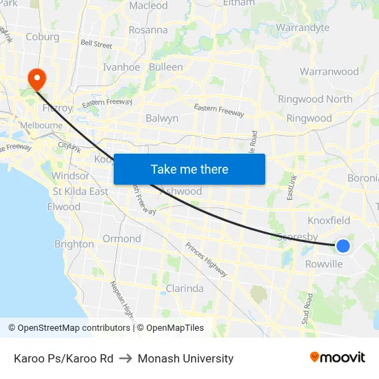 Karoo Ps/Karoo Rd to Monash University map