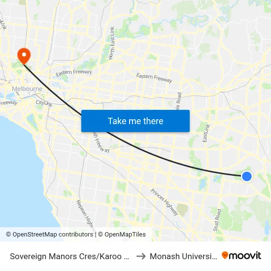 Sovereign Manors Cres/Karoo Rd to Monash University map