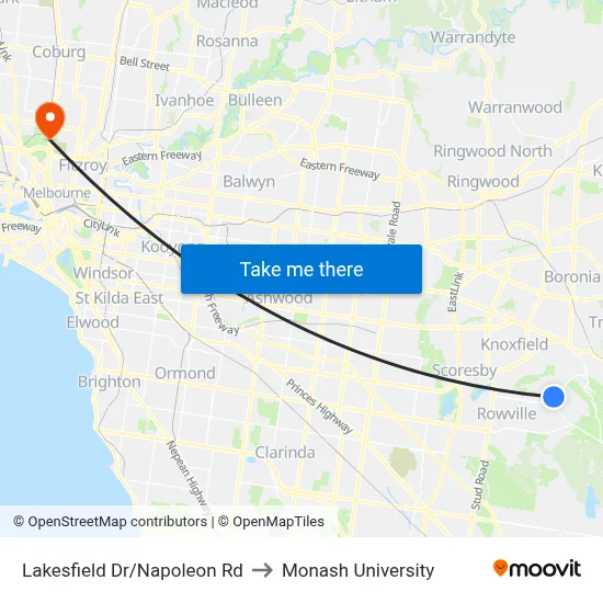 Lakesfield Dr/Napoleon Rd to Monash University map
