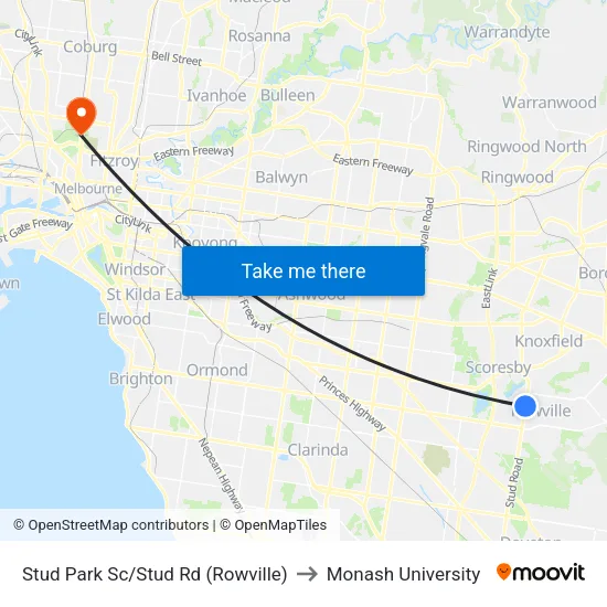 Stud Park Sc/Stud Rd to Monash University map