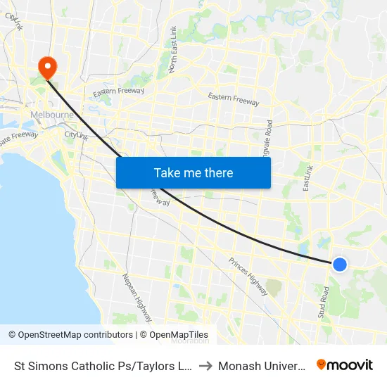 St Simons Catholic Ps/Taylors Lane to Monash University map