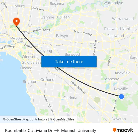 Koombahla Ct/Liviana Dr to Monash University map