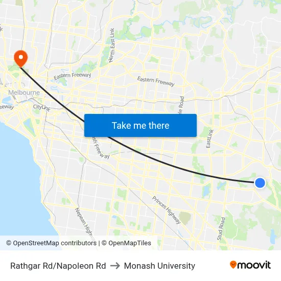 Rathgar Rd/Napoleon Rd to Monash University map