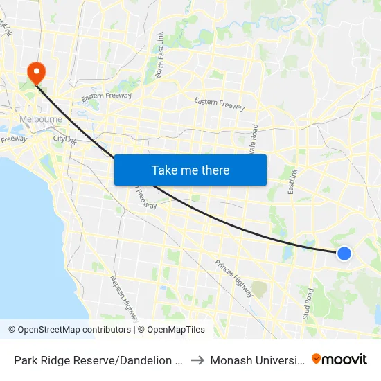 Park Ridge Reserve/Dandelion Dr to Monash University map