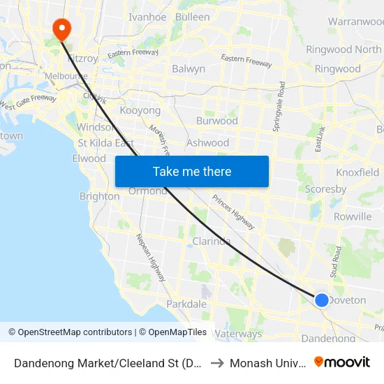 Dandenong Market/Cleeland St to Monash University map