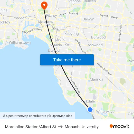 Mordialloc Station/Albert St to Monash University map