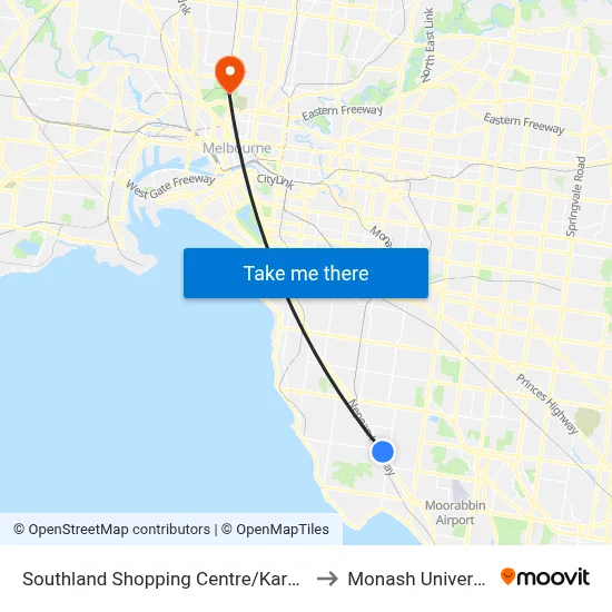 Southland Shopping Centre/Karen St to Monash University map