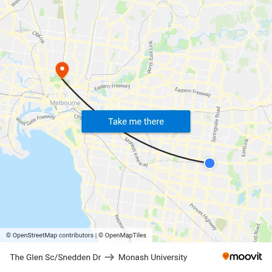 The Glen Sc/Snedden Dr to Monash University map