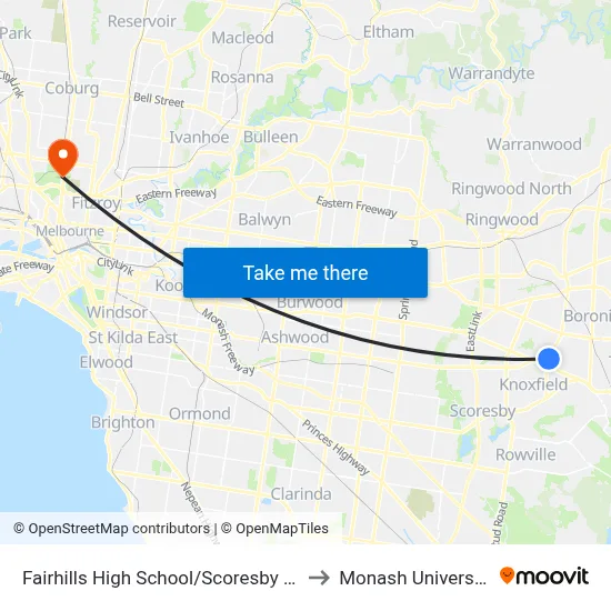 Fairhills High School/Scoresby Rd to Monash University map