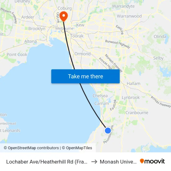 Lochaber Ave/Heatherhill Rd to Monash University map